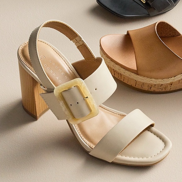 LC Lauren Conrad Cream Block Heel Sandals - Picture 2 of 8